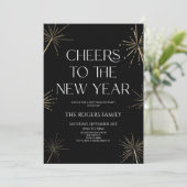 Elegant Gold Sparklers Cheers New Years Eve Party Einladung (Stehend Vorderseite)