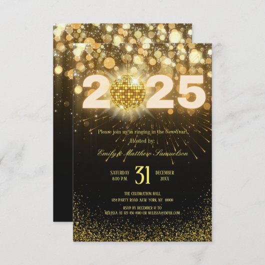 Elegant Gold Sparkles | New Years Eve Party  Einladung (Vorne/Hinten)