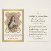 Elegant Gold St. Therese Roses Wedding Holy Card (Vorne & Hinten)