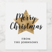 Elegant Gold Star Frohe Weihnachten Weinetikett (Einzelnes Label)