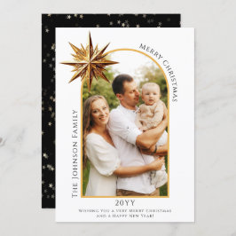 Elegant Gold Star Holiday Photo Card Feiertagskarte