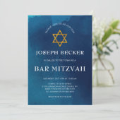 Elegant Gold Star von David Bar Mitzvah Einladung (Stehend Vorderseite)