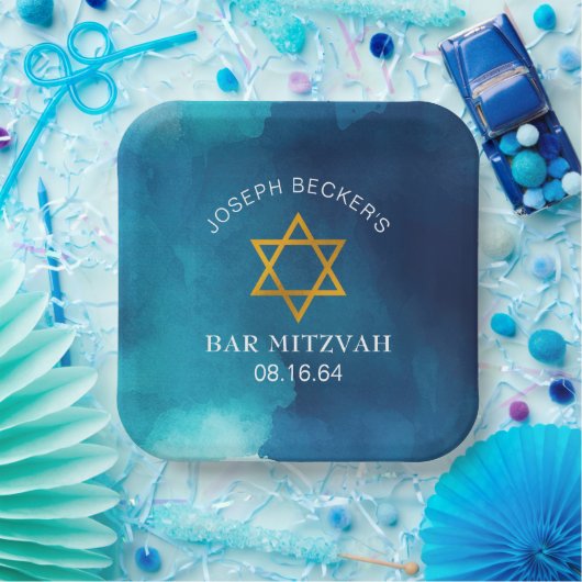 Elegant Gold Star von David Bar Mitzvah Pappteller (Party)