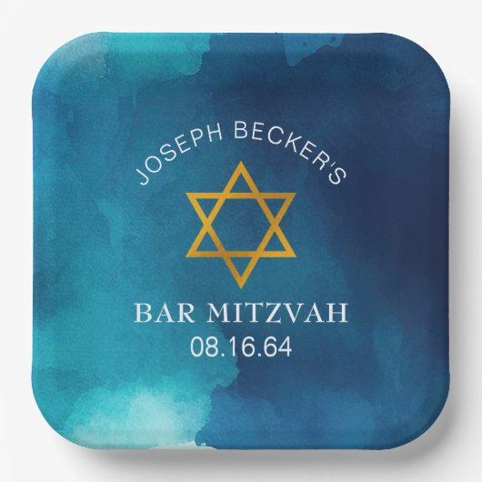 Elegant Gold Star von David Bar Mitzvah Pappteller (Vorderseite)