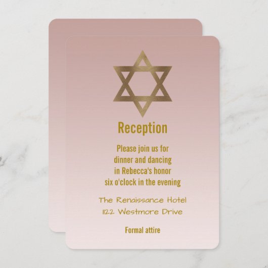 Elegant Gold Star von David Bat Mitzvah Empfang Einladung (Vorne/Hinten)