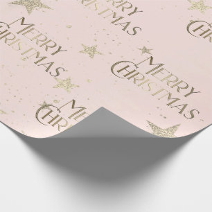 Elegant Gold Stars Frohe Weihnachten Rosa Geschenkpapier