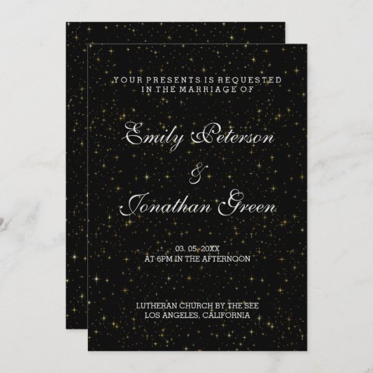 Elegant Gold Stars-Hochzeiten Einladung (Vorne/Hinten)