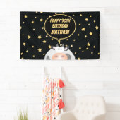 Elegant Gold Stars Niedlicher Cartoon Kuh 90. Gebu Banner (Insitu)