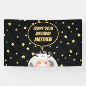 Elegant Gold Stars Niedlicher Cartoon Kuh 90. Gebu Banner (Horizontal)