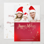 Elegant Gold Stars Rotes Foto Frohe Weihnachten (Vorne/Hinten)