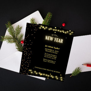 Elegant Gold String Lights NYE Celebration Einladung