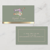 Elegant Gold Stripe Sewing Machine Sage Green Visitenkarte (Vorne/Hinten)