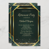 Elegant Gold Striped Confetti Green Retirement Einladung (Vorne/Hinten)