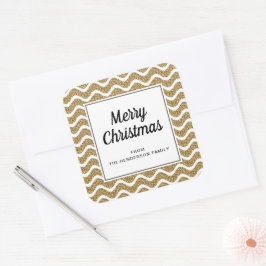Elegant Gold Stripes Script Frohe Weihnachten Quadratischer Aufkleber