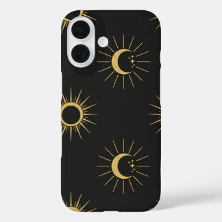Elegant Gold Sun and Moon Pattern Black iPhone 16  iPhone 16 Hülle