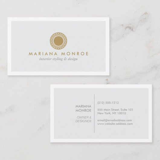 ELEGANT GOLD SUN LOGO on LIGHT GRAY Visitenkarte (Vorne/Hinten)