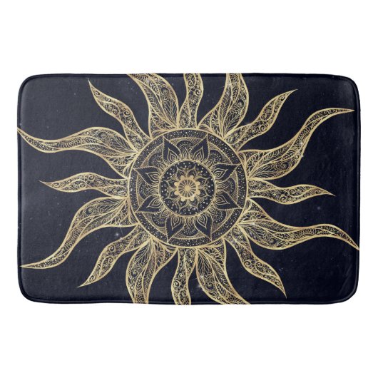 Elegant Gold Sun Mandala Blue Nebula Design Badematte (Vorderseite)