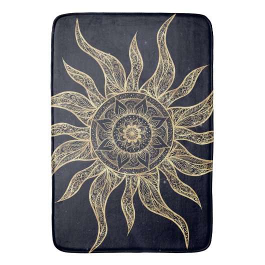Elegant Gold Sun Mandala Blue Nebula Design Badematte (Vorderseite Vertikal)
