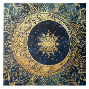 Elegant Gold Sun Mandala Celestial Ästhetische Dek Fliese