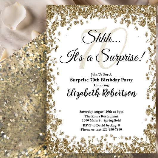 Elegant Gold Surprise 70th Birthday Invitation Einladung