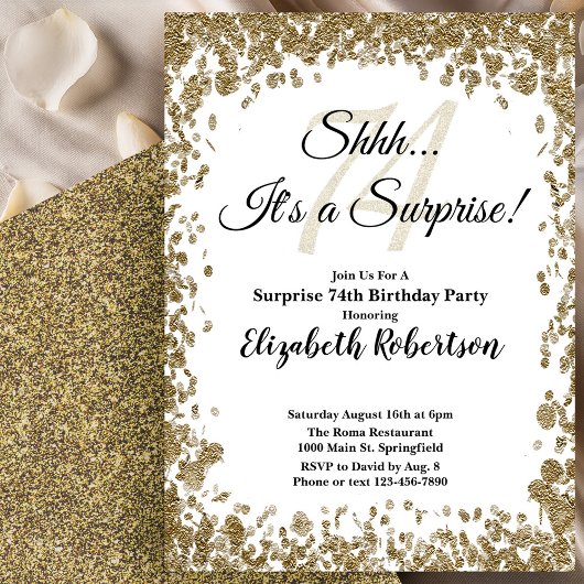 Elegant Gold Surprise 74th Birthday Invitation Einladung