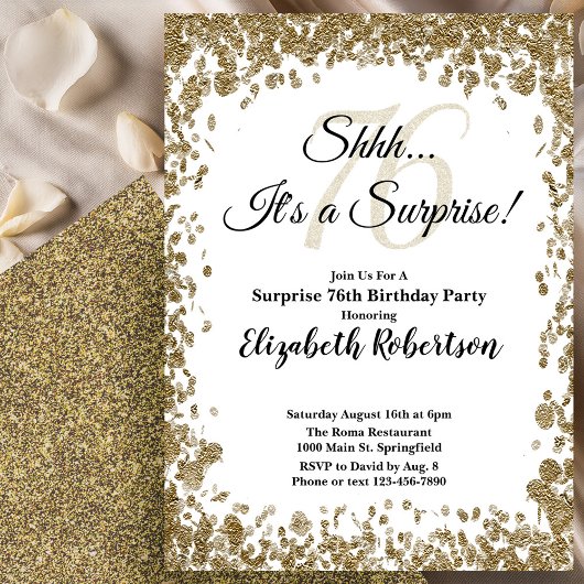 Elegant Gold Surprise 76th Birthday Invitation Einladung