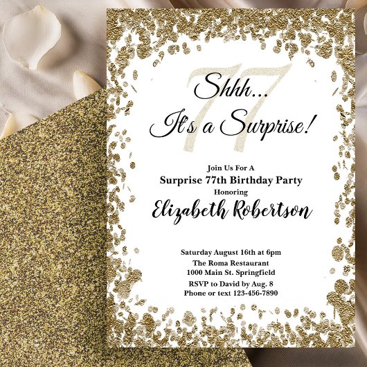 Elegant Gold Surprise 77th Birthday Invitation Einladung