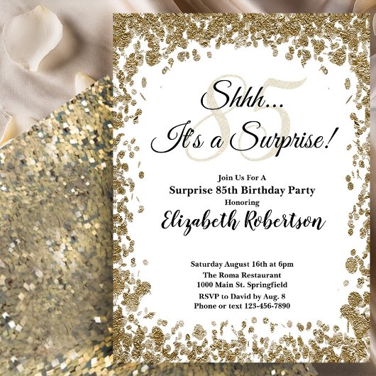 Elegant Gold Surprise 85th Birthday Invitation Einladung