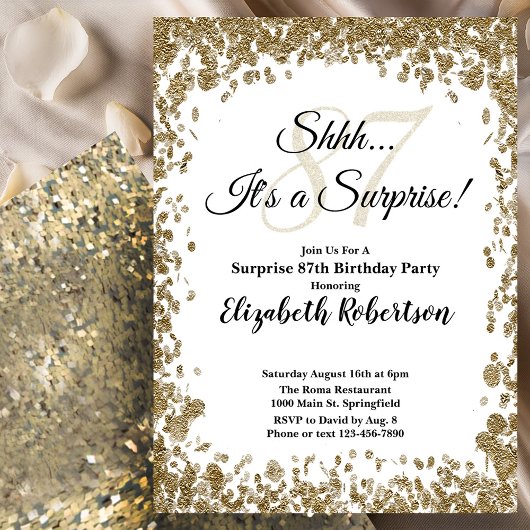 Elegant Gold Surprise 87th Birthday Invitation Einladung