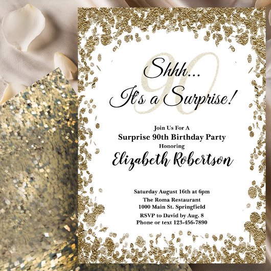 Elegant Gold Surprise 90th Birthday Invitation Einladung