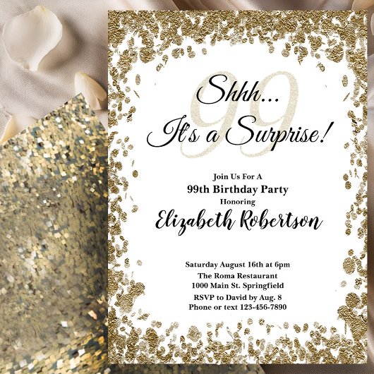 Elegant Gold Surprise 99th Birthday Invitation Einladung