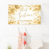 Elegant Gold Sweet 16 Glitzer Confetti Floral Banner (Insitu)