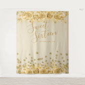 Elegant Gold Sweet 16 Glitzer Confetti Floral Wandteppich (Vorderseite)