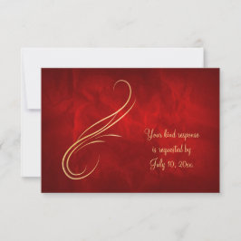 Elegant Gold Swirl Bright Red Wedding RSVP Karte