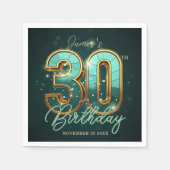 Elegant Gold Teal 3D Typography 30th Birthday Serviette (Vorderseite)