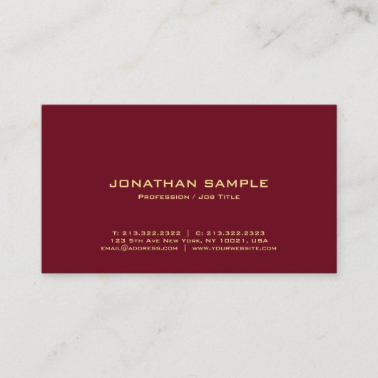 Elegant Gold Text Professional Rich Burgundy Red Visitenkarte (Vorderseite)