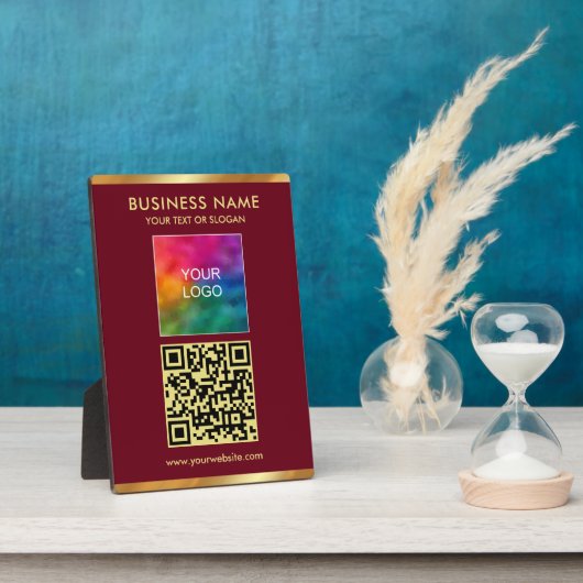 Elegant Gold Text QR Code Upload Company Logo Fotoplatte (Seite)