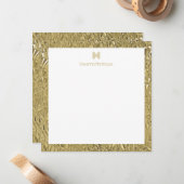 Elegant Gold Texture One Border Monogram Name  Mitteilungskarte (Vorderseite/Rückseite Beispiel)