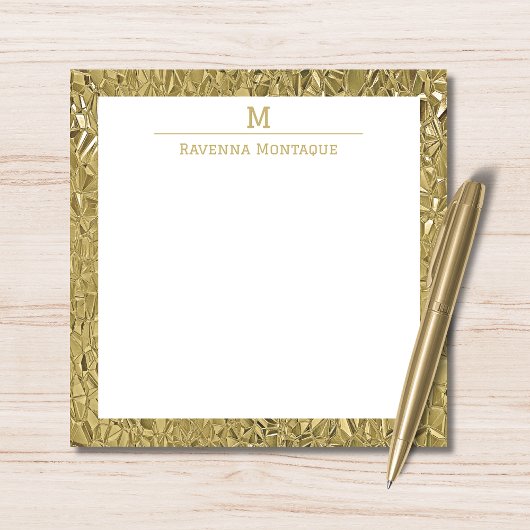 Elegant Gold Texture One Border Monogram Name  Mitteilungskarte