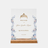 Elegant Gold Tiara Blue Floral Quinceñera Acrylschild (Vorderseite)