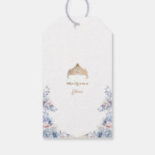 Elegant Gold Tiara Blue Floral Quinceñera Geschenkanhänger (Rückseite)