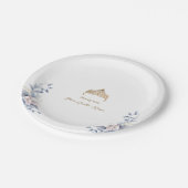 Elegant Gold Tiara Blue Floral Quinceñera Pappteller (Schrägansicht)