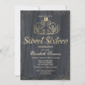 Elegant Gold Tiara Confetti Princess Sweet 16 Einladung (Vorderseite)