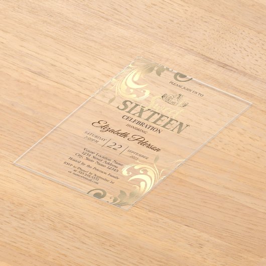 Elegant Gold Tiara Sweet Diamonds 16 Party Acryleinladungen (Ablage )