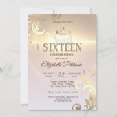 Elegant Gold Tiara Sweet Diamonds 16 Party Einladung (Vorderseite)
