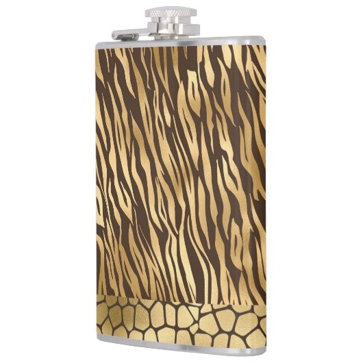 Elegant Gold Tiger Giraffe Chic Hübsch Animal Flachmann (Links)