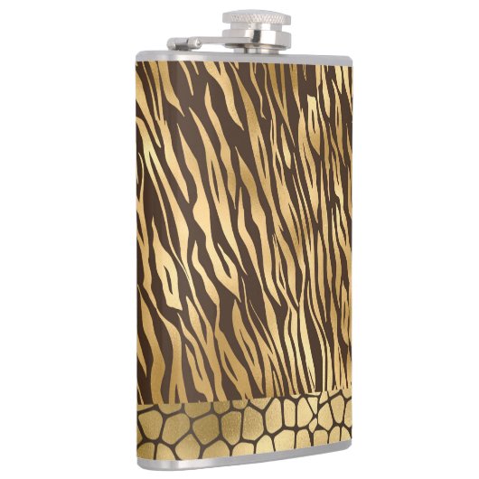 Elegant Gold Tiger Giraffe Chic Hübsch Animal Flachmann (Rechts)