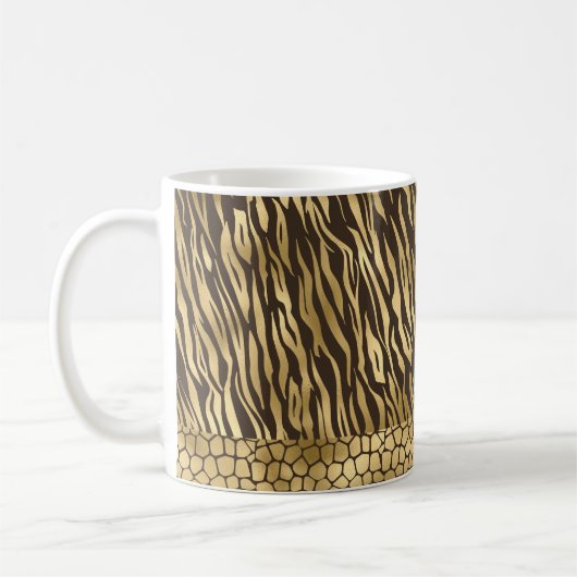 Elegant Gold Tiger Giraffe Hübsch Luxus Kaffeetasse (Links)