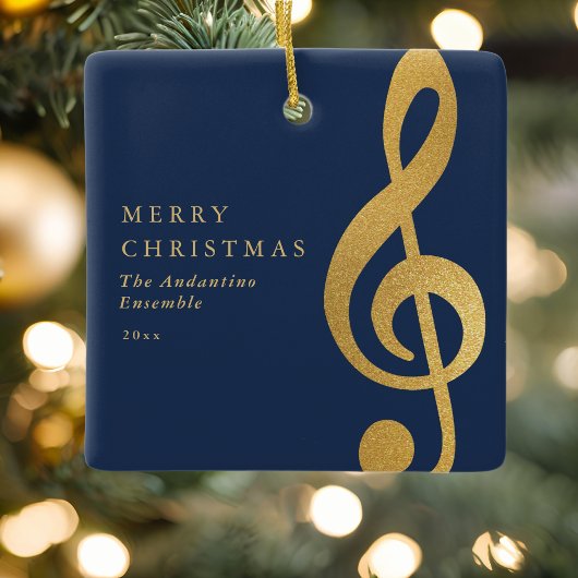 Elegant Gold Treble Clef Music Choir Christmas Keramikornament
