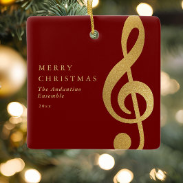 Elegant Gold Treble Clef Music Choir Christmas Keramikornament